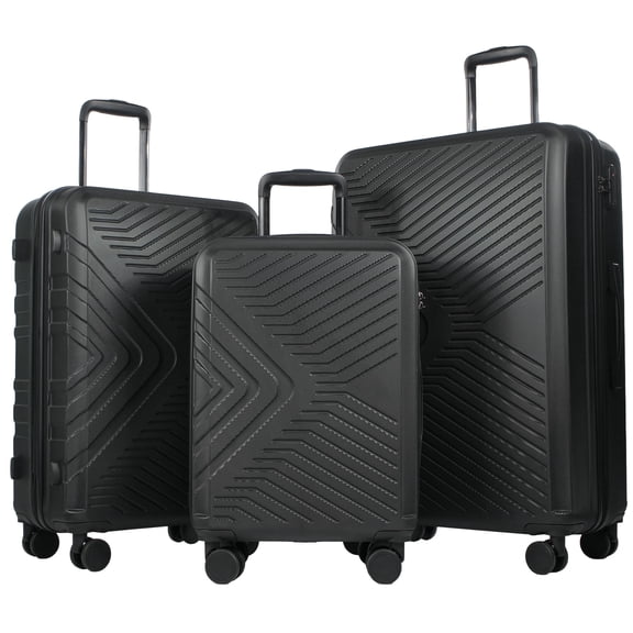 Travelhouse 3 Piece Hardshell Luggage Set Hardside Lightweight Suitcase with TSA Lock Spinner Wheels 20in24in28in.(Black)