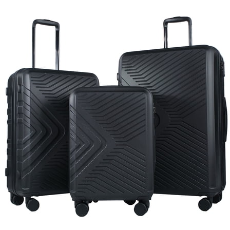 Travelhouse 3 Piece Hardshell Luggage Set Hardside Lightweight Suitcase with TSA Lock Spinner Wheels 20in24in28in.(Black)