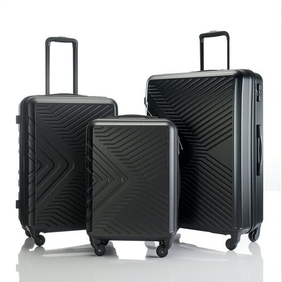 Travelhouse 3 Piece Hardshell Luggage Set Hardside Lightweight Suitcase with TSA Lock Spinner Wheels 20in24in28in.(Black)