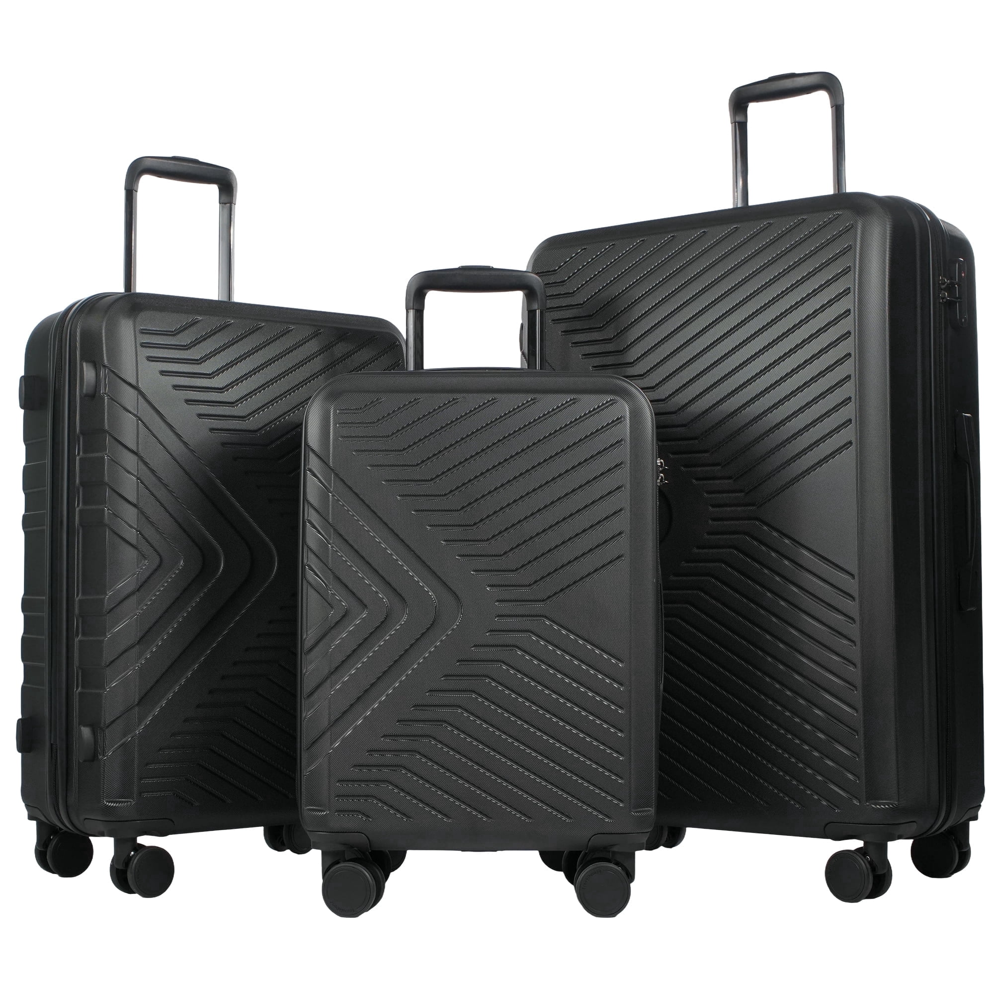 Travelhouse 3 Piece Hardshell Luggage Set Hardside Lightweight Suitcase with TSA Lock Spinner Wheels 20in24in28in.(Black)