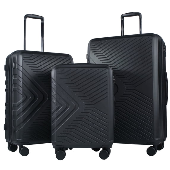 Travelhouse 3 Piece Hardshell Luggage Set Hardside Lightweight Suitcase with TSA Lock Spinner Wheels 20in24in28in.(Black)