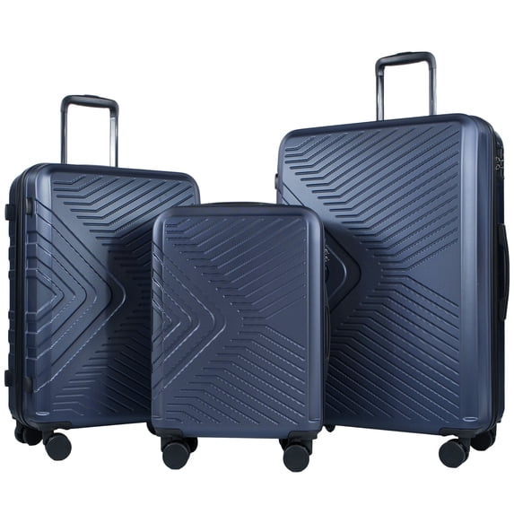 Travelhouse 3 Piece Hardshell Luggage Set Hardside Lightweight Suitcase with TSA Lock Spinner Wheels 20in24in28in.(Navy Blue)