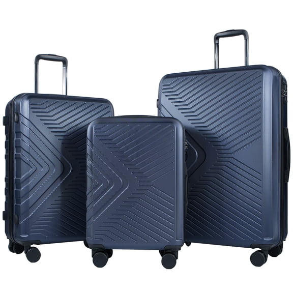 Travelhouse 3 Piece Hardshell Luggage Set Hardside Lightweight Suitcase with TSA Lock Spinner Wheels 20in24in28in.(Navy Blue)