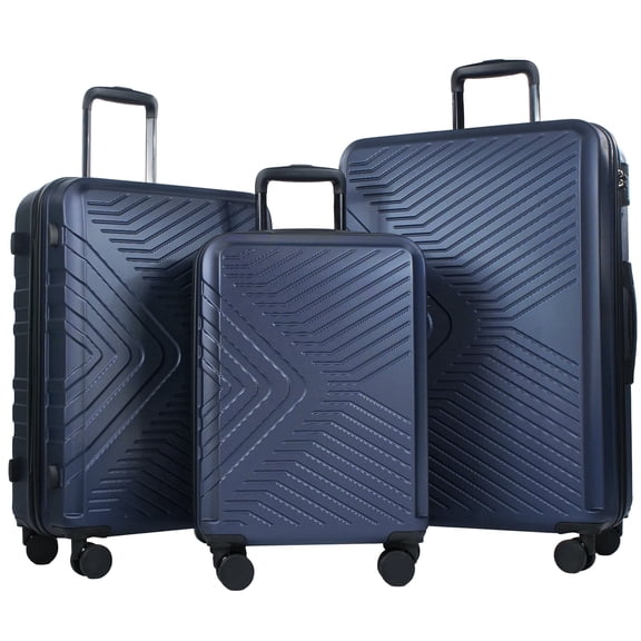 Travelhouse 3 Piece Hardshell Luggage Set Hardside Lightweight Suitcase with TSA Lock Spinner Wheels 20in24in28in.(Navy Blue)