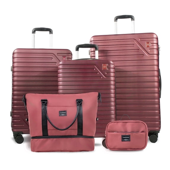 Travelhouse 5-Piece Hardside Luggage Set Spinner Lightweight Suitcase with TSA Lock & Duffel Bag,Wine Red