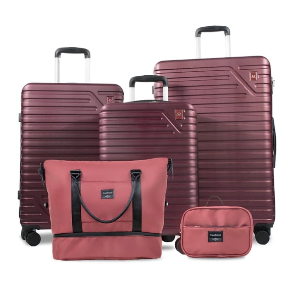 Travelhouse 5 Piece Hardside Luggage Set Hardshell Expandable Lightweight Suitcase TSA Lock Spinner Wheels with Duffel Bag.(Wine Red)
