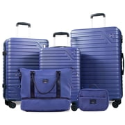 Travelhouse 5-Piece Hardside Luggage Set Spinner Lightweight Suitcase with TSA Lock & Duffel Bag. Blue