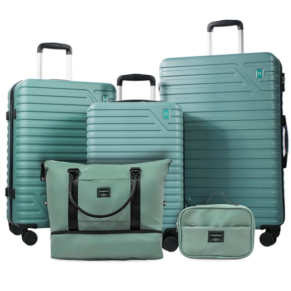 Travelhouse 5-Piece Hardside Luggage Set Spinner Lightweight Suitcase with TSA Lock & Duffel Bag,Green