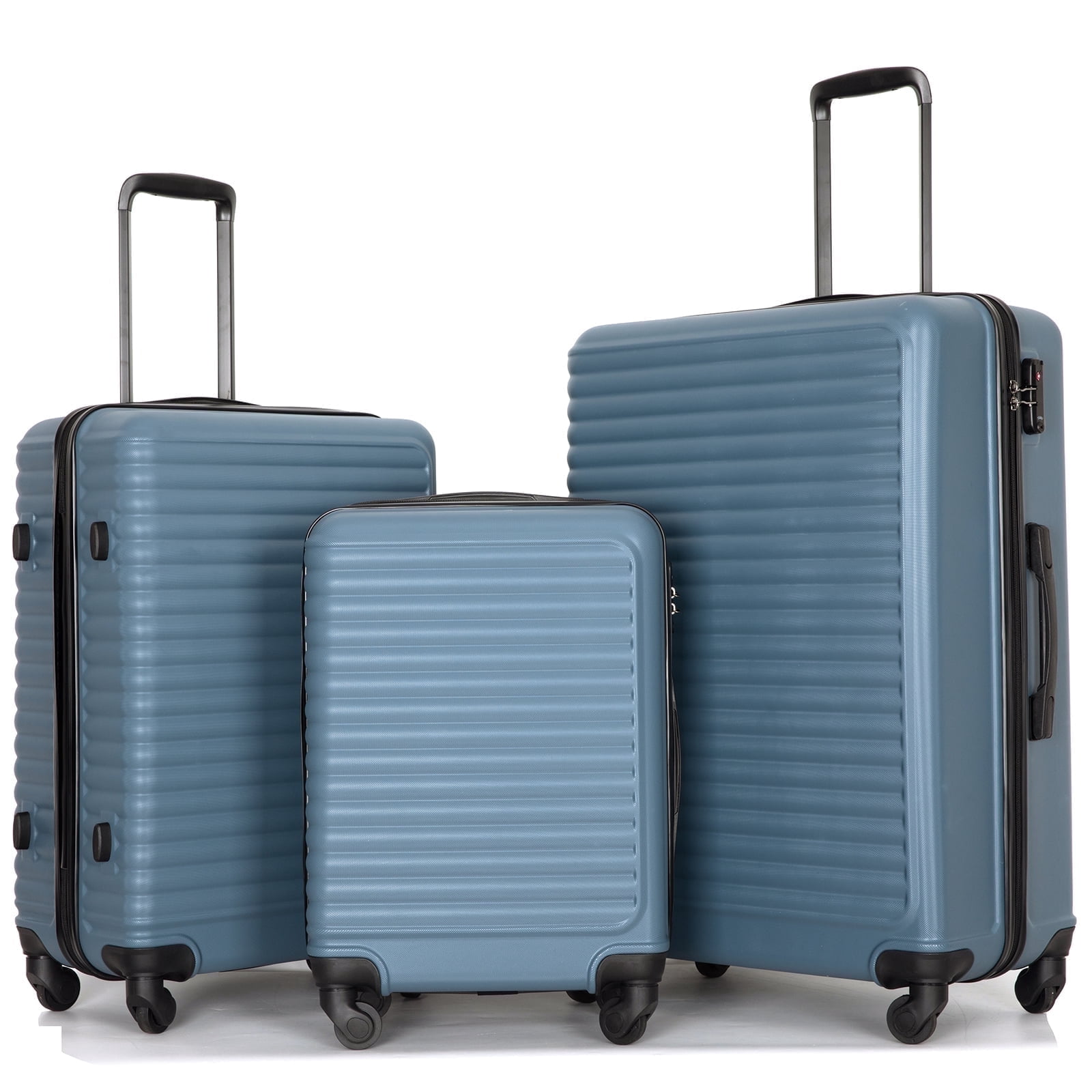 SHOWKOO Luggage Sets 3 Piece 100% PC Ultra Tough Hardside Expandable Suitcases Sets With TSA Lock Double Spinner Wheels 20in24in28in Blue B0dcn7dy77