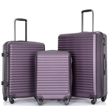 Travelhouse 3 Piece Hardside Luggage Set Hardshell Lightweight Suitcase with TSA Lock Spinner Wheels 20in24in28in.(Purple)