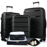 Travelhouse 3 Piece Hardshell Luggage Set Hardside Lightweight Suitcase with Lock Spinner Wheels and 2 Packing Cubes.Black