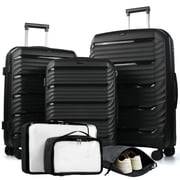 Travelhouse 3 Piece Hardshell Luggage Set Hardside Lightweight Suitcase with Lock Spinner Wheels and 2 Packing Cubes.(Black)