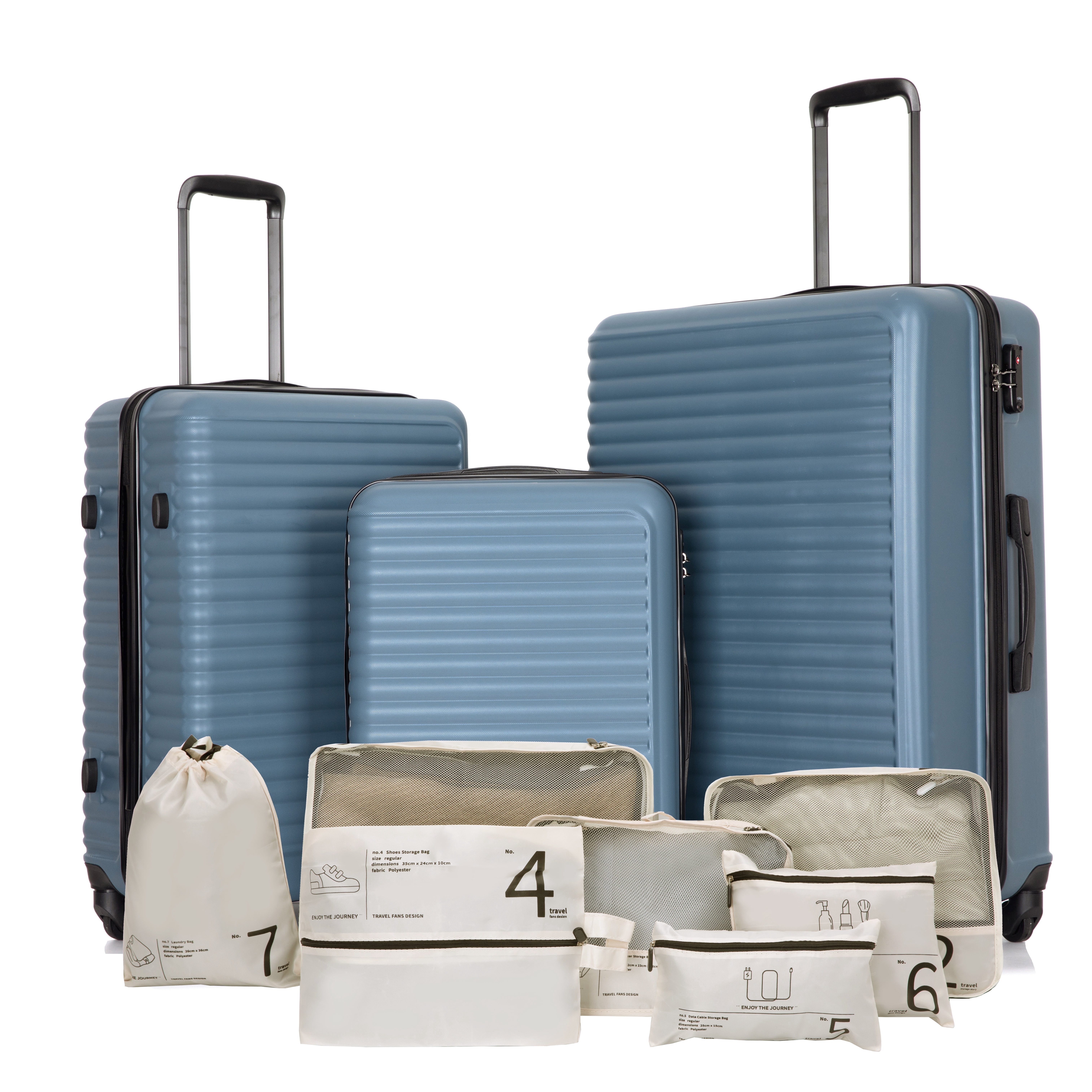 Travelhouse 3 Piece Hardside Luggage Set Hardshell Lightweight Suitcase with TSA Lock Spinner Wheels and 7 Packing Cubes.(Blue)