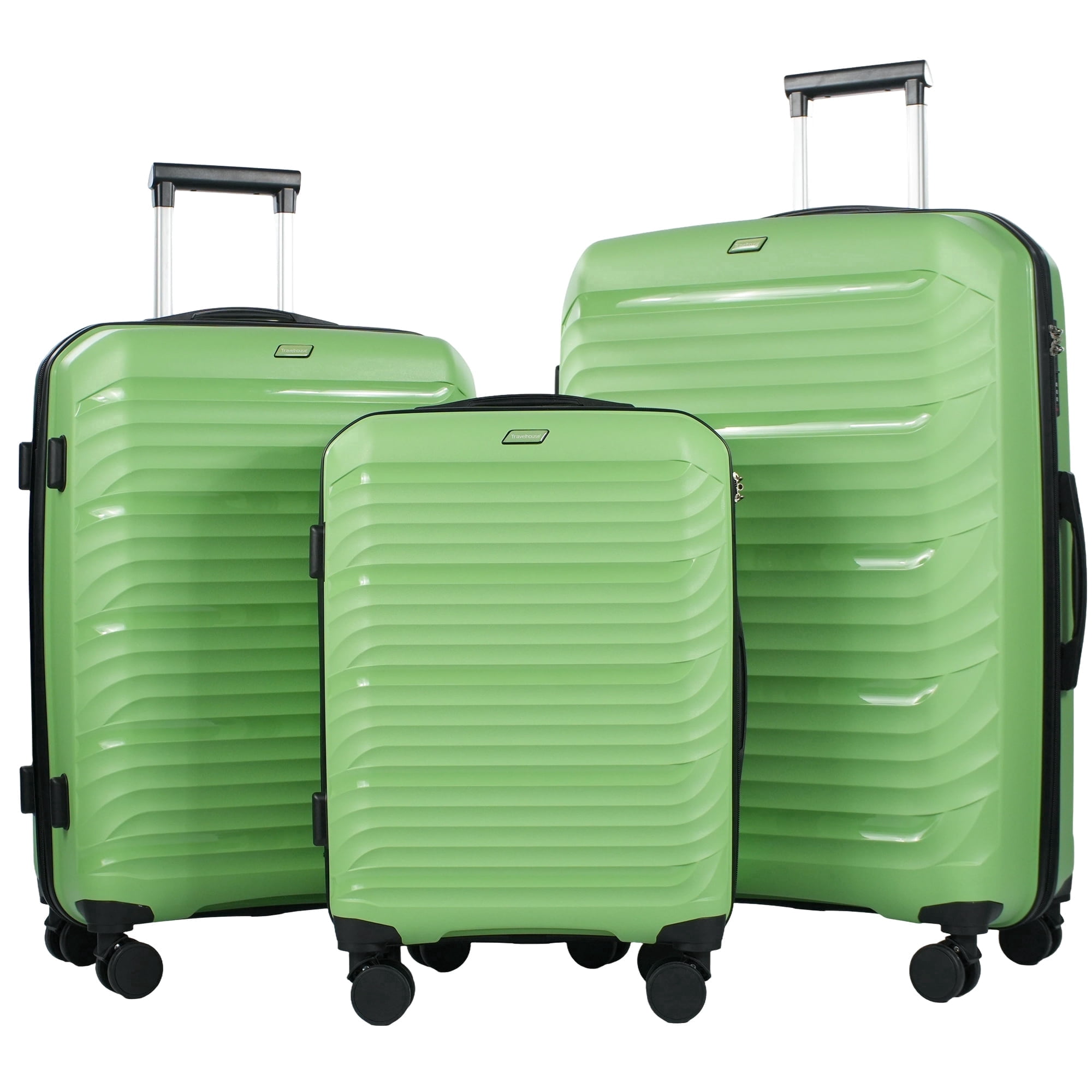 Travelhouse 3 Piece Hardshell Luggage Set Hardside Lightweight Suitcase with Lock Spinner Wheels.(Green)