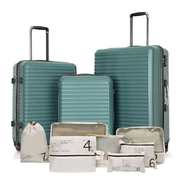 Travelhouse 3 Piece Hardshell Luggage Set Hardside Lightweight Suitcase with Lock Spinner Wheels and 2 Packing Cubes.(Green)