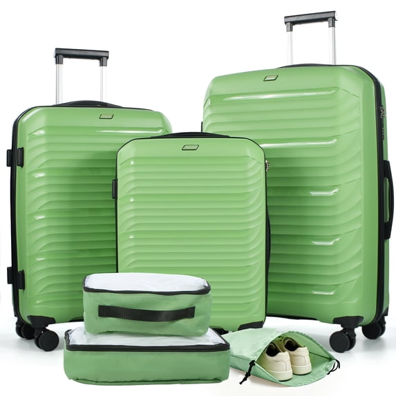 Travelhouse 3 Piece Hardshell Luggage Set Hardside Lightweight Suitcase with Lock Spinner Wheels and 2 Packing Cubes.(Green)