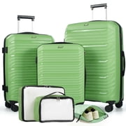 Travelhouse 3 Piece Hardshell Luggage Set Hardside Lightweight Suitcase with Lock Spinner Wheels and 2 Packing Cubes.Green