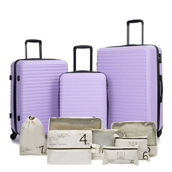 Travelhouse 3 Piece Hardside Luggage Set Hardshell Lightweight Suitcase with TSA Lock Spinner Wheels and 7 Packing Cubes.(Light Purple)