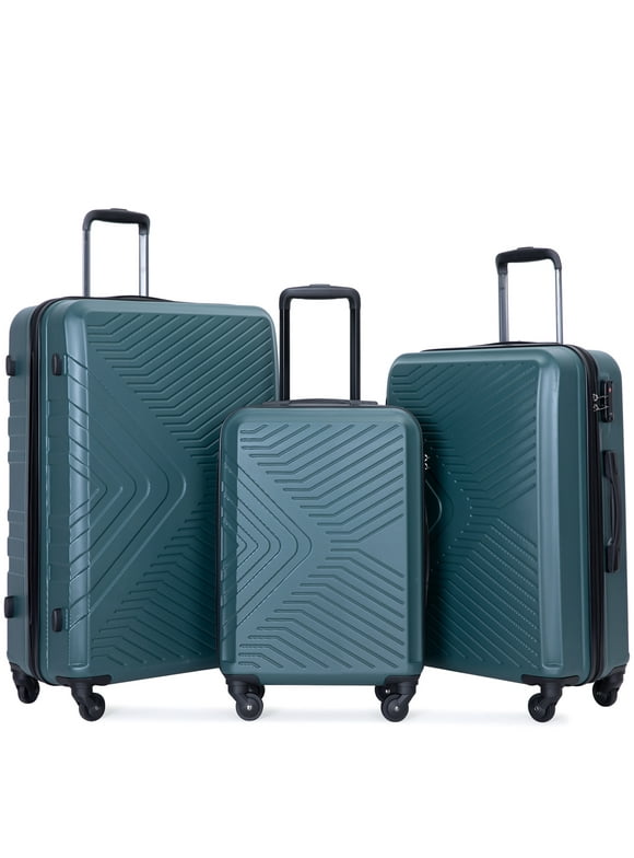 Travelhouse 3 Piece Hardside Luggage Set Hardshell Lightweight Suitcase with TSA Lock Spinner Wheels.(Dark Green)