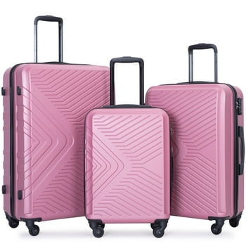 Travelhouse 3 Piece Hardside Luggage Set Hardshell Lightweight Suitcase with TSA Lock Spinner Wheels.(Pink)