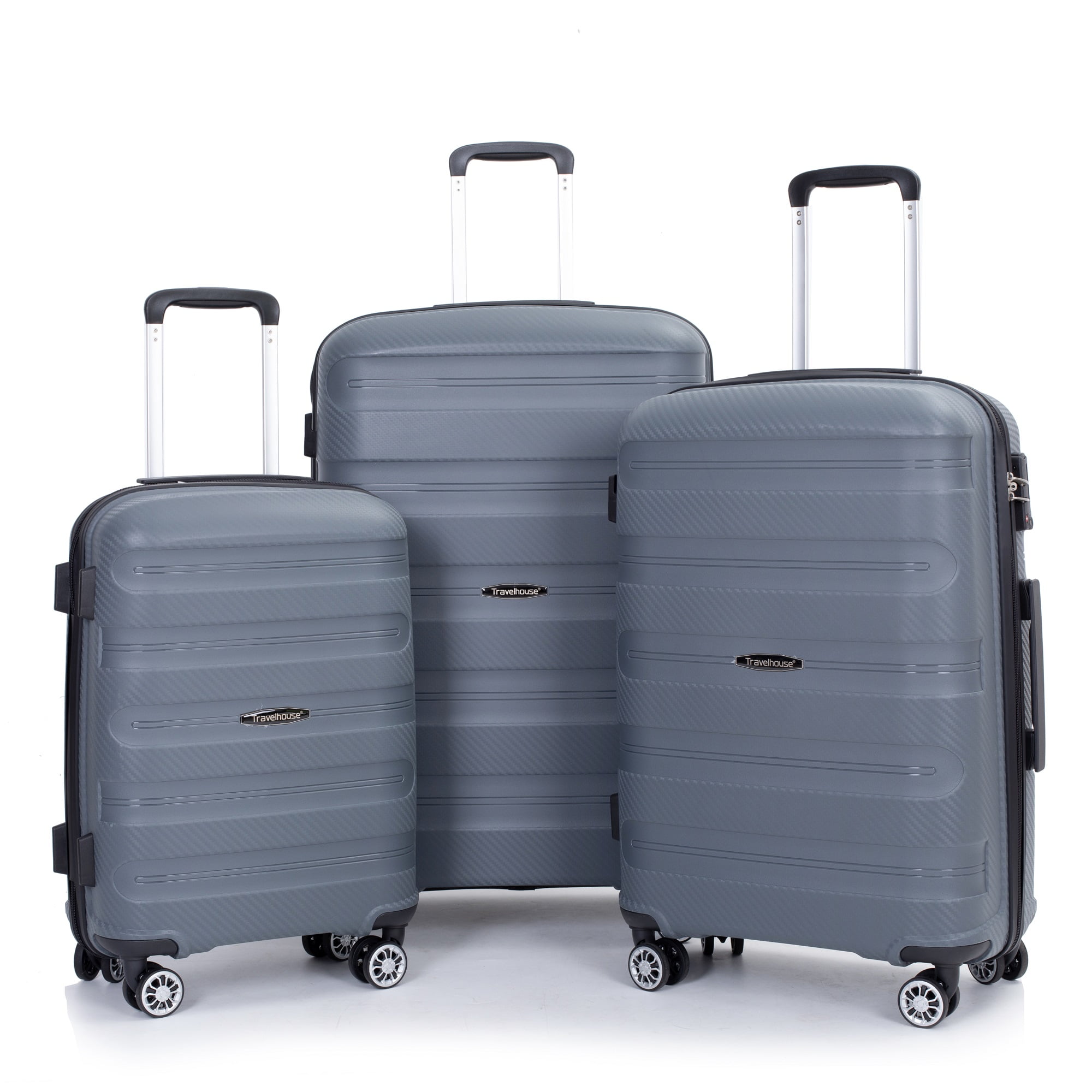 Travelhouse 3 Piece Hardside Luggage Sets Hardshell Durable Lightweight ...