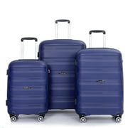 Travelhouse 3 Piece Hardside Luggage Sets Hardshell Durable Lightweight Suitcase with Double Spinner Wheels and TSA Lock. (Navy Blue)