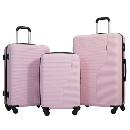 Travelhouse 3 Piece Hardside Luggage Sets Lightweight Suitcase with TSA Lock Spinner Wheels 20in24in28in.（Pink）