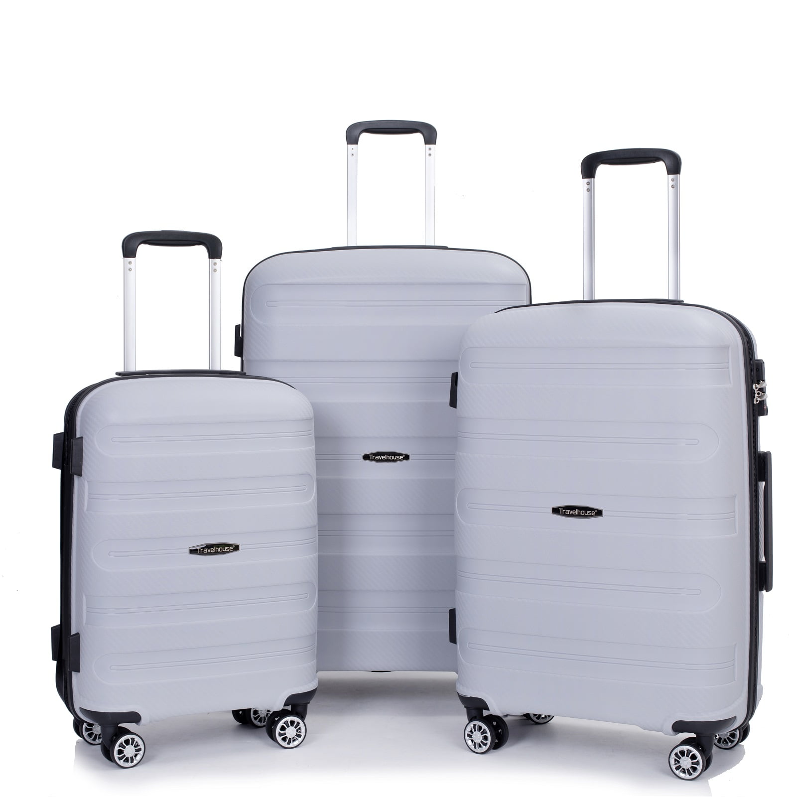 Travelhouse 29.73" Unisex 3 Piece Hardside Spinner Lightweight Luggage Sets, Silver - Walmart.com