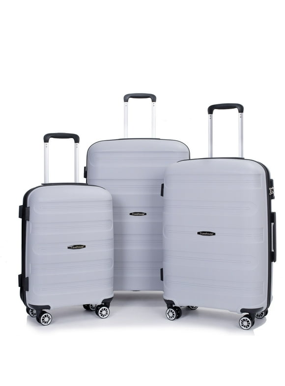 Travelhouse 3 Piece Hardside Luggage Sets Hardshell Durable Lightweight Suitcase with Double Spinner Wheels and TSA Lock. (Silver)