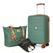 Travelhouse 3-Piece Hardside Spinner Carry on Luggage Set with TSA Lock and Travel Bag,Green