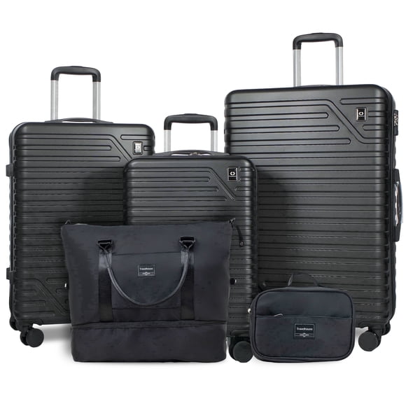 Travelhouse 5-Piece Hardside Luggage Set Spinner Lightweight Suitcase with TSA Lock & Duffel Bag,Black