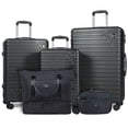 thumbnail image 1 of Travelhouse 5-Piece Hardside Luggage Set Spinner Lightweight Suitcase with TSA Lock & Duffel Bag,Black, 1 of 10