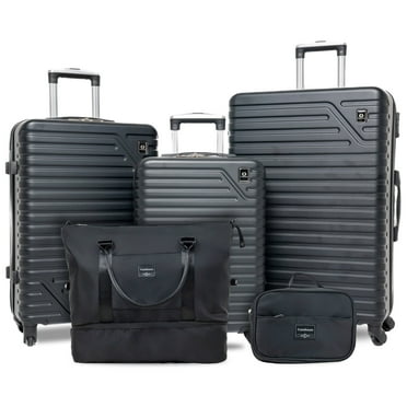 Travelhouse 5 Piece Hardside Luggage Set Hardshell Expandable Lightweight Suitcase TSA Lock Spinner Wheels with Duffel Bag.(Black)
