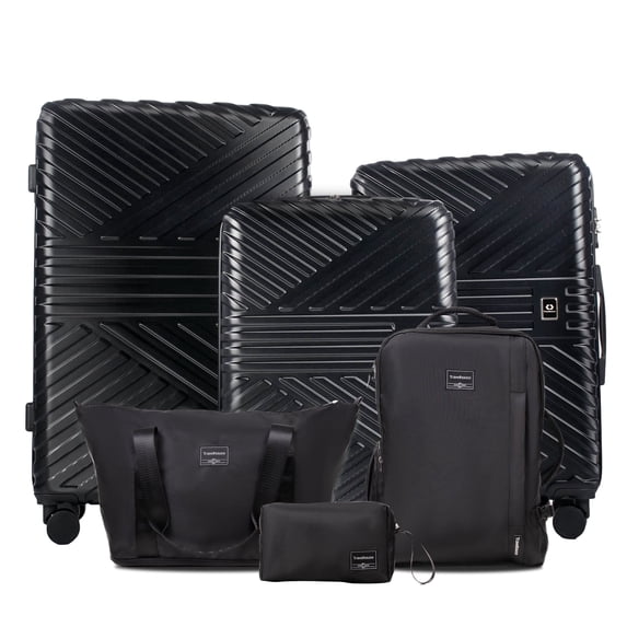 Travelhouse 6 Piece Hardshell Luggage Set Lightweight Suitcase with TSA Lock and Spinner Wheels with Backpack, Duffel Bag ,Packing Cubes, Black
