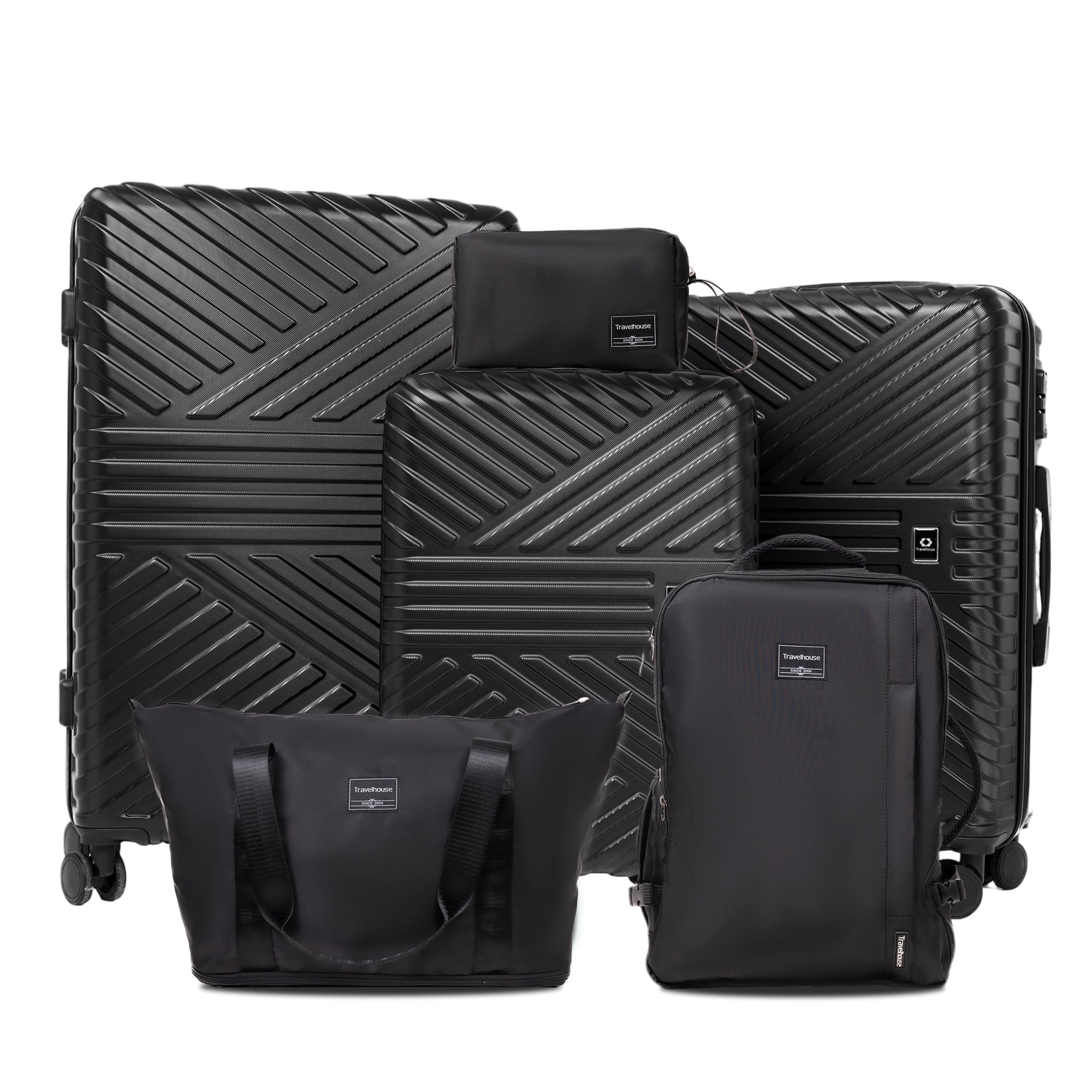Walmart Black Friday Deals 2025 Travelhouse Lightweight 6 Piece Hardshell Luggage Set with Carry On Backpack and Duffel Bag in Black