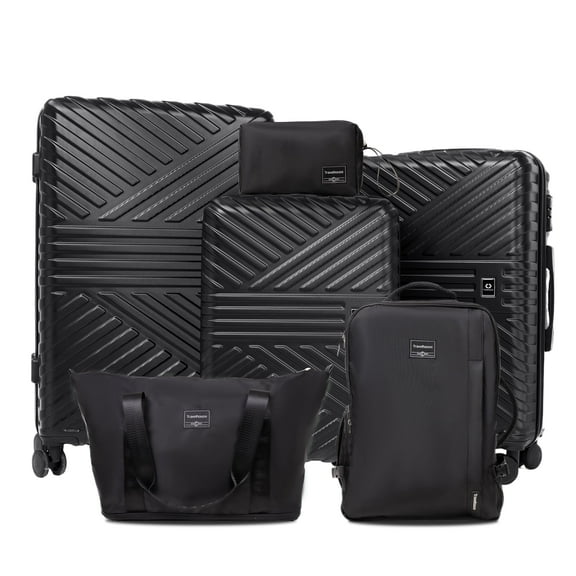 Travelhouse 6 Piece Luggage Set Hardshell Lightweight Suitcase with Carry On Backpack Duffel Bag and Packing Cube.Black