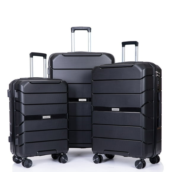 Travelhouse 3 Piece Luggage Set Hardshell Lightweight Suitcase with TSA Lock Spinner Wheels 20in24in28in.(Black)