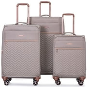 Travelhouse 3 Piece Luggage Set Softside Expandable Lightweight Suitcase with Spinner Wheels.(Khaki)