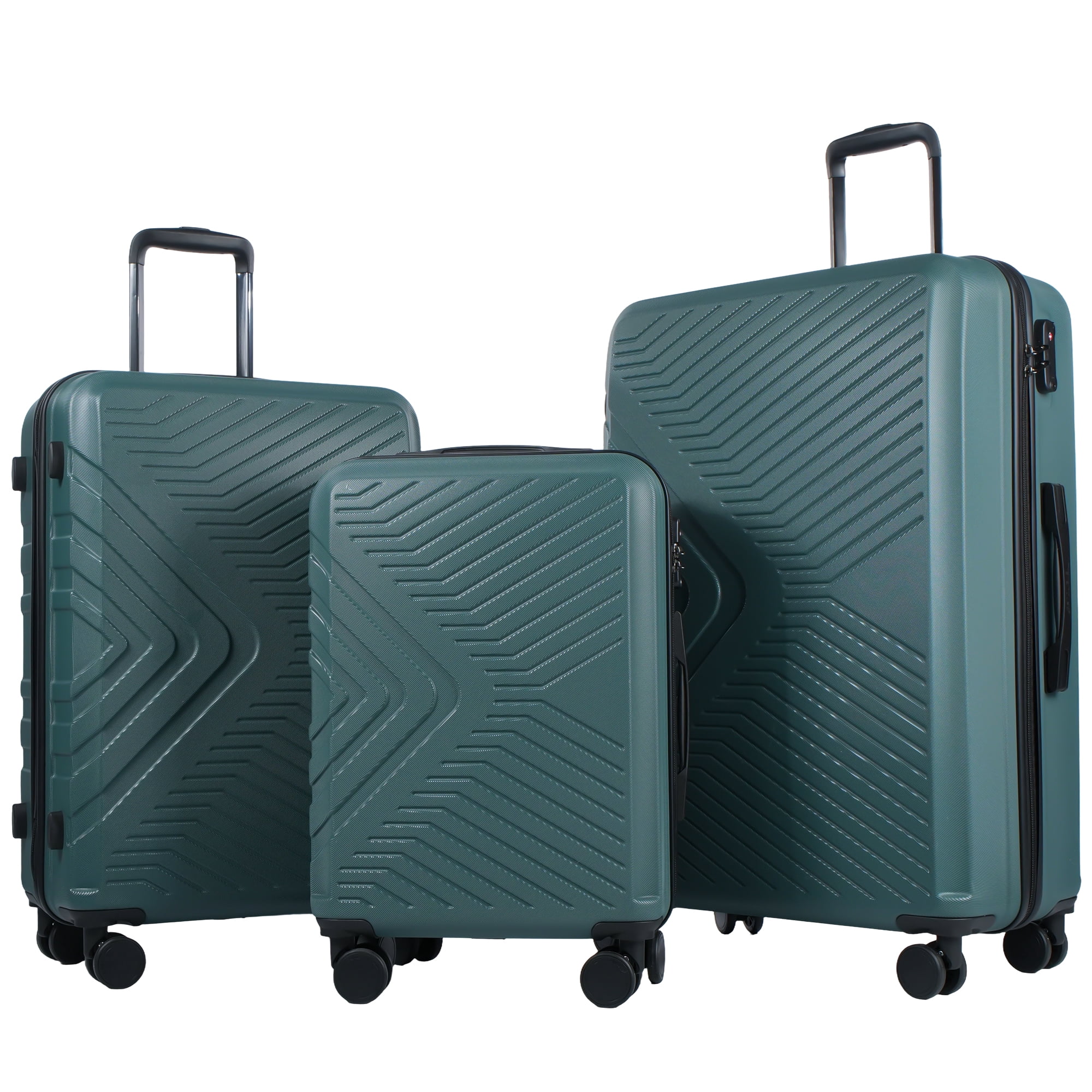 Travelhouse 3 Piece Hardshell Luggage Set Hardside Lightweight Suitcase with TSA Lock Spinner Wheels 20in24in28in.(Dark Green)