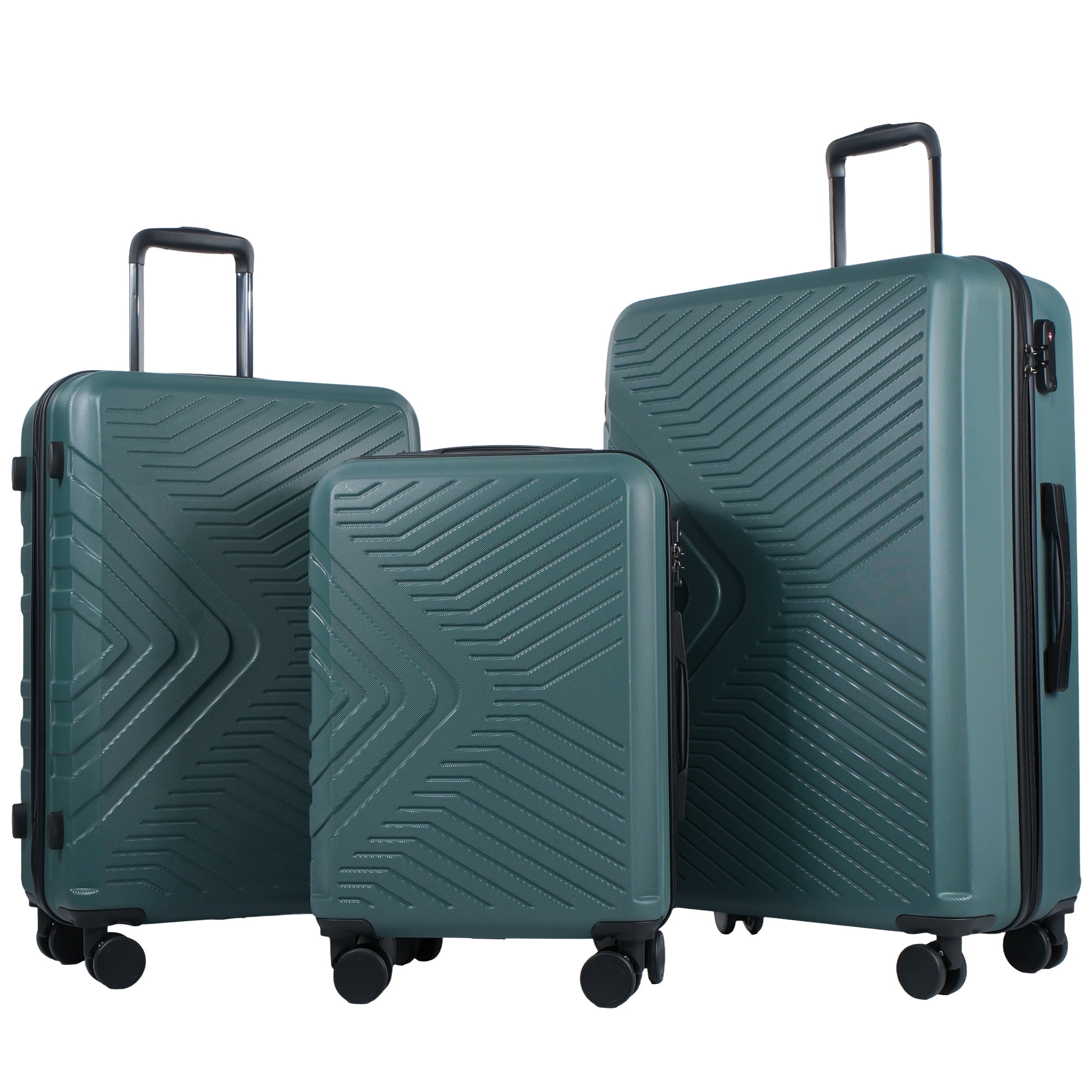 Travelhouse 3 Piece Hardshell Luggage Set Hardside Lightweight Suitcase with TSA Lock Spinner Wheels 20in24in28in.(Dark Green)
