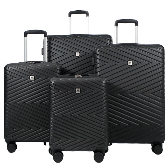 Travelhouse 4 Piece Hardshell Luggage Set Hardside Lightweight Suitcase with TSA Lock Spinner Wheels.(Black)