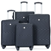 Travelhouse 4 Piece Hardshell Luggage Set Hardside Lightweight Suitcase with TSA Lock Spinner Wheels.(Black)