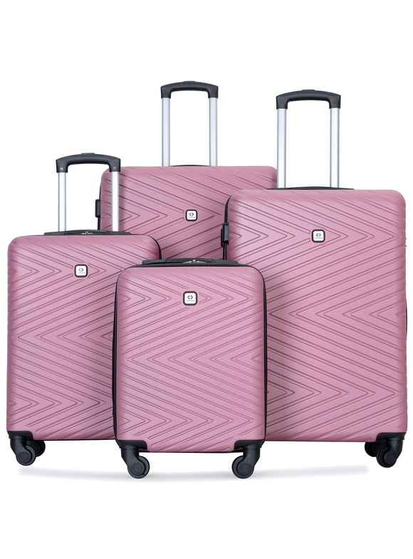 Travelhouse 4 Piece Hardshell Luggage Set Hardside Lightweight Suitcase with TSA Lock Spinner Wheels.(Pink)