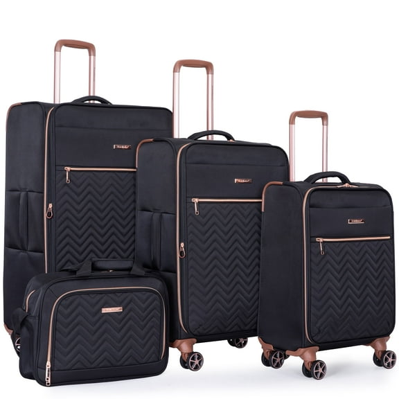 Travelhouse 4 Piece Luggage Set Softside Expandable Lightweight Suitcase with Double Spinner Wheels.(Black)