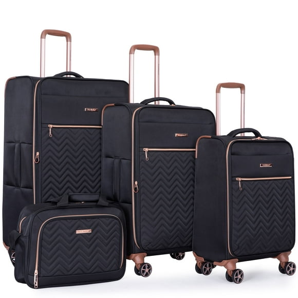 Travelhouse 4 Piece Luggage Set Softside Expandable Lightweight Suitcase with Double Spinner Wheels.(Black)