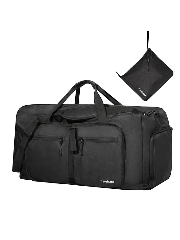 50L Foldable Travel Duffle Bag for Men Women with Shoes Compartment Waterproof,Black