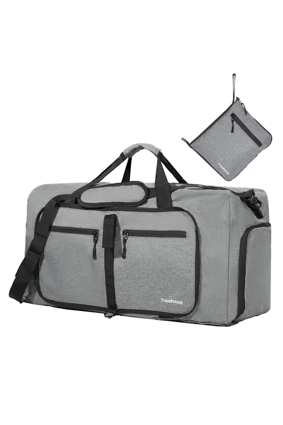 50L Foldable Travel Duffle Bag for Men Women with Shoes Compartment Waterproof,Gray