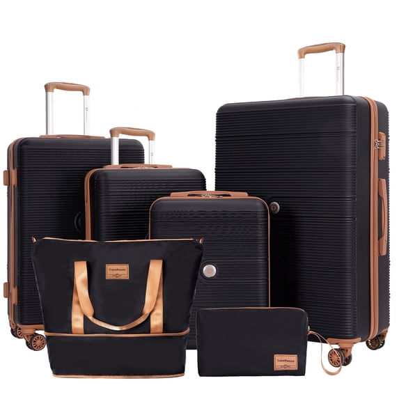 Travelhouse 6 Piece Hardshell Luggage Set Lightweight Suitcase with TSA Lock and Spinner Wheels and Duffle Bag, Black