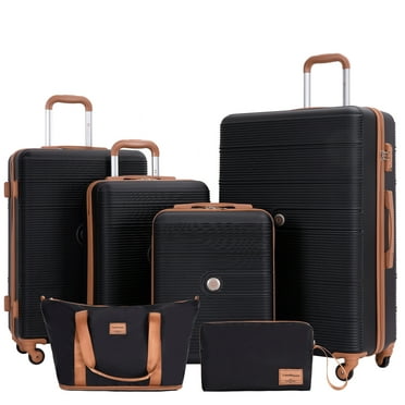 Travelhouse 6 Piece Hardshell Luggage Set Hardside Lightweight Suitcase with TSA Lock Spinner Wheels.(Black)