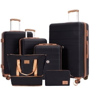 Travelhouse 6 Piece Hardshell Luggage Set Lightweight Suitcase with TSA Lock and Spinner Wheels and Duffle Bag, Black